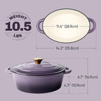 Vintage Style Oval Dutch Oven for Bread Baking, 4.5 Quart Non Stick Enameled Cast Iron Dutch Oven Pot with Lid, Oven Safe Oval Casserole with Lid up to 500°F for Baking, Braising, Stews, Roasting, Purple