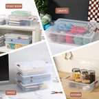 novelinks Clear Plastic Storage Bins with lids, Stackable Storage Containers, Durable Craft Storage Boxes, Organization Containers for Home Office (10 Quart 4 Pack Brown)
