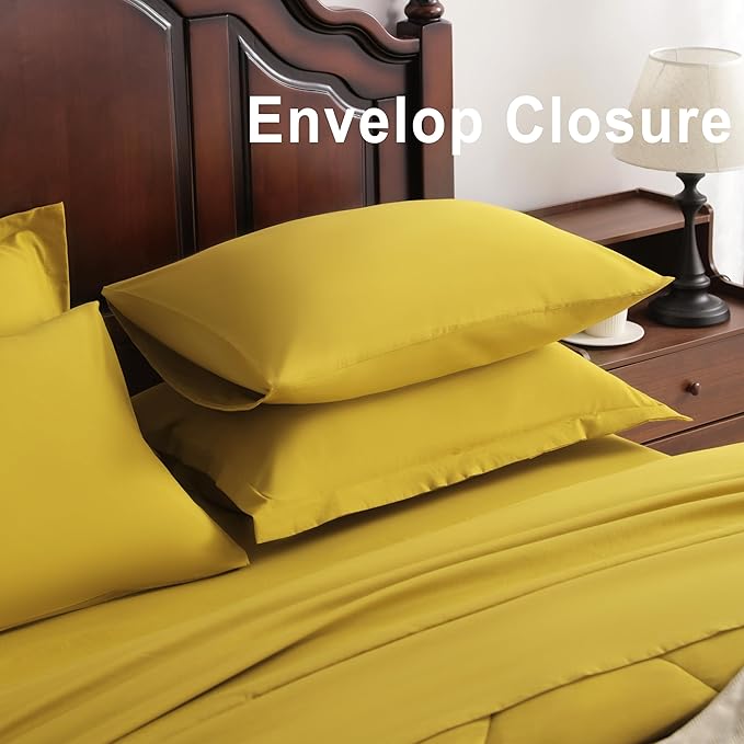 NTBAY King Comforter Set with Sheets, 7 Pieces Soft and Breathable King Bedding Set, Bed in a Bag, Down Alternative Comforter Set Solid Color All Season, King Bedding Set, Yellow