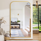 Full Length Mirror 81"x41" Arched Floor Standing Large Mirrors Full Body Mirror with Stand - with Aluminum Frame for Bedroom Living Room, Gold