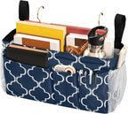 Bedside Caddy Hanging Bunk Bed Caddy Bed Organizer Hanging Pocket with 2 Hooks Bedside Storage Organizer Pocket Bag Holder Navy Blue Geometric Quatrefoil