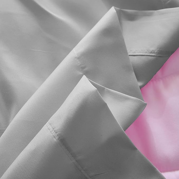 UOZZI BEDDING 4 Pieces Toddler Bedding Set Ultra Soft and Breathable Toddler Sheet Set - Includes Comforter, Flat Sheet, Fitted Sheet and Pillowcase - Pink & Gray