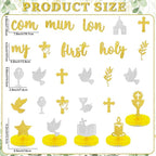 14PCS First Holy Communion Party Decorations My First Holy Communion Banners Hanging Swirls Glitter God Bless Cross Honeycomb Centerpieces For Christening Baptism Baby Shower Birthday Party Supplies