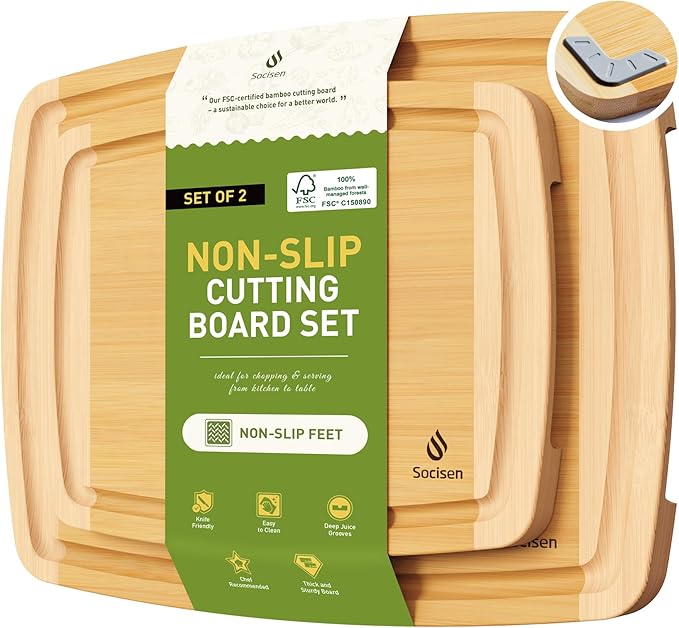 Bamboo Cutting Board Set Non Slip Feet Over Sink Brides Her Wedding Day Bridal Shower Engaged Engagement Hostess Couple Newly Wed House Christmas Married Future Mrs fiancee Unique Cool Gifts