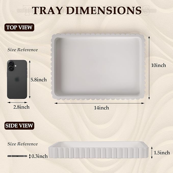 Concrete Decorative Tray for Coffee Table Decor, 14" Coffee Table Tray Ottoman Tray Table Centerpieces, Rectangular Modern Decorative Trays for Home Decor, Living Room, Entry, White