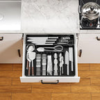 Expandable Silverware Organizers for Kitchen Drawers,Large BPA Free Cutlery Organizer in Drawer,Plastic Utensil Drawer Organizer Suitable as Flatware,Knife,Fork,Spoon,Silverware Holder and Tray,Black