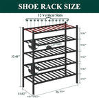 Smiry Bamboo Shoe Rack, 5 Tier Free Standing Wooden Shoe Organizer, Stackable Wood Shoe Storage Shelf for Closet, Entryway, 12 Vertical Slats, 2+2+1 Stack Standard Legs, 26.8"x11"x32.5", Black