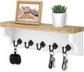 Nekon Key Holder for Wall, 11.8" W x 3.5" H x 2.8" D Decorative Key Organizer with Floating Shelf, Wall Mount Key Rack with 5 Hooks (Wood)