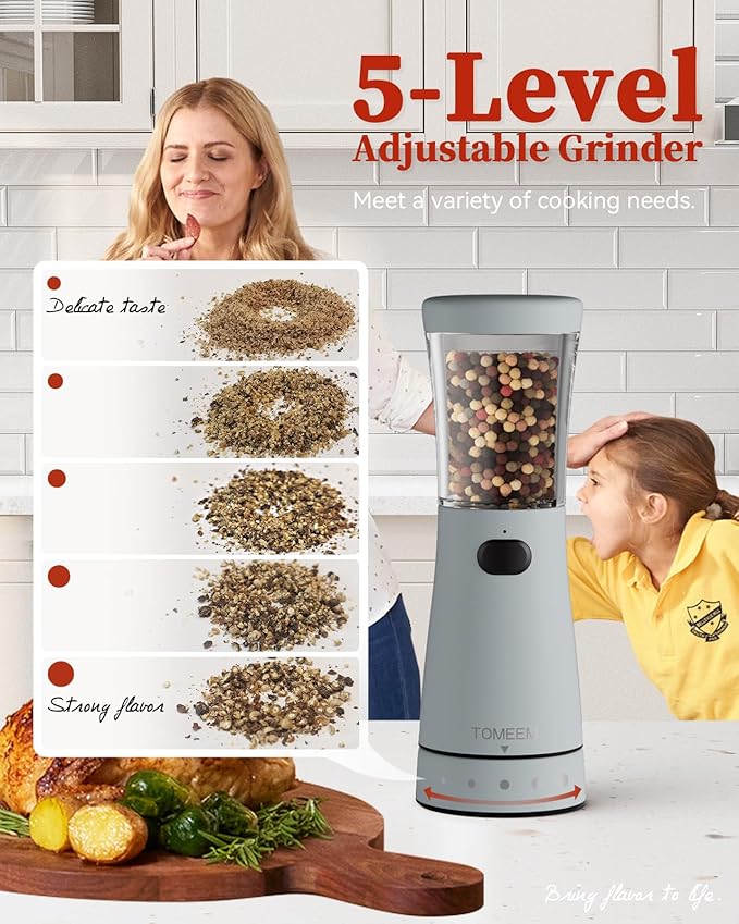 Electric Salt and Pepper Grinder Set with Storage Base, Stainless Steel Rechargeable Salt and Pepper Grinder Set with 4.5 oz Large Capacity, 1.8" Wide Mouth, Adjustable Coarseness, Ideal for Kitchen