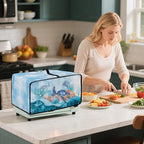 Microwave Oven Dust Cover Air Fryer Toaster Oven Protector with Storage Pockets, Stain-resistant for Small Appliances, M, 16.5 x 20.5 x 10 Inches, Sea Turtle Coral Reef Blue