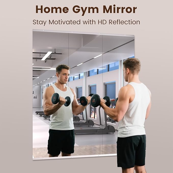 LOAAO Gym Mirror, 55.91"x16.54"-3 PCS Mirror for Gym, Flexible Combination, Tempered Glass, Gym Wall Mirror for Home Gym, Dance Studio, Yoga Room, Garage Gym, Workout Room