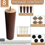 Yaliuliu Brown 8 Inches Furniture Legs Round Solid Wood Sofa Legs Replacement