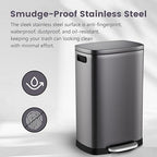 ELPHECO Kitchen Trash Can with Lid Soft Close, 13 Gallon / 50L Stainless Steel Pedal Garbage Can, Heavy-Duty Step Wastebasket with 20 Bags, Removable Bucket, Home Office, Titanium Silver