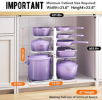 MUDEELA 8-Tier Pots and Pans Organizer under Cabinet, Heavy Duty Adjustable Pot Pan Organizers inside Cabinet, Kitchen Cabinet Organizers and Storage Pot Rack for Big Stockpots, Heavy Cookware, White