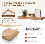 24x8x1.6 inch Floating Shelves Set of 2 – Solid Wood Rustic Oak Wall Mounted