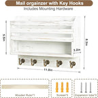 Mail and Key Organizer for Wall – Key Holder Wall Mount with Storage Box and 5 Key Hooks, Mail Holder Wall Mounted for Entryway, Apartment, Office, Home Decor Organization (White)