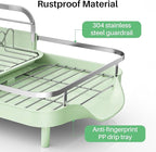 SAYZH Dish Drying Rack - Expandable Dish Rack for Kitchen Counter, Rust-Resistant Dish Drainer with Utensil Holder and Raised Guardrail, Kitchen Organizer for Cup and Bottle (Green)