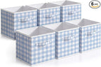 Yalikop 6 Pcs Blue Checkered Cube Storage Bins, 11 Inch Fabric Gingham Classroom Storage Bins Organizer with Handle Preppy Collapsible Cubby Basket for Classroom Home Nursery Playroom Bedroom