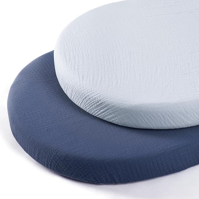 lulumoon Baby Muslin Bassinet Sheets: Cotton Bassinet Sheets Neutral for Boys and Girls - Fitted for Oval Rectangle or Hourglass