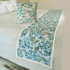 The HomeCentric King/Queen/Twin Blue Decorative King 90"x18" Bed Runner Without Pillow Cover, Cotton & Pearl Embroidery Bed Scarf on Cotton Fabric - Blue Star Fauna