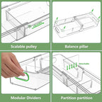 BLULEE 4-Piece Expandable Drawer Organizer Set, Adjustable Clear Bins with Dividers for Kitchen, Bathroom, Vanity & Office, Scalable Trays for Cosmetics, Utensils & Desk Accessories