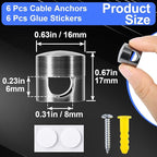 SmallCat 6 Sets Charger Holders for Cords, Black Adjustable Cable Anchor Holders, Adhesive Metal Cord Clips, Cable Management Wire Organizers for Desk, Office, Nightstand