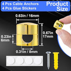 SmallCat 4 Sets Charger Holders for Cords, Gold Color Adjustable Cable Anchor Holders, Adhesive Metal Cord Clips, Cable Management Wire Organizers for Desk, Office, Nightstand