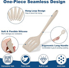 TeamFar Silicone Cooking Utensils, 7 PCS Heat Proof Kitchen Utensils Set, Kitchen Tools Spatula Turner Ladle Spoon Pasta Fork for Nonstick Cookware, Non-Toxic & Dishwasher Safe, Khaki