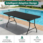 6FT Folding Table, Heavy Duty Plastic Fold-in-Half Utility Table with Handle, Portable Camping Picnic Table with Steel Legs for Indoor Outdoor Party, Dining, Black,2 Pack
