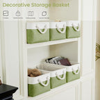 Storage Baskets for Shelves 13.8x9.8x6.7 Inch, Foldable Fabric Storage Bins with Handles, Small Storage Baskets for Organizing Closet, Office, Home Organization (6-Pack, White&Green)