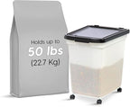 IRIS USA Dog Food Storage Container 50 lbs, with Removable Rolling Wheels, for Dog Cat Bird and Other Pets, Food Storage Bin, Keep Fresh, Made in USA, Pearl/Black