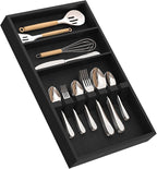 Yofidra Pure Bamboo Silverware Drawer Organizer: 16.5 Inch Large Silverware Utensil Tray Holder, 3-Compartment with 6 Card Slots Kitchen Flatware Organizer Home Essentials, 2024 New Upgrade
