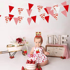 Zwiebeco 39Ft Red White Strawberry Fabric Bunting Banner Triangle Flags Party Decorations Hanging Cotton Garland Pennant for Engagement Wedding Baby Shower Birthday Home Outdoor Garden Party Decor