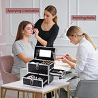 Frenessa Nail Polish Makeup Train Case with Drawer and Dividers Manicure Organizer Accessory Storage Makeup Box With Mirror Lockable Keys Nail Kit Organizer Cosmetic Case Jewelry Box - Black