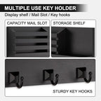 Key Holder Wall Mount, Mail Organizer for Wall with 5 Square Rustic Key Hooks Key Shelf Farmhouse Home Decor for Entryway