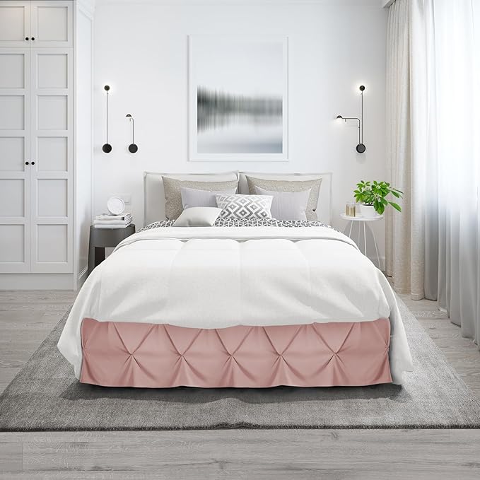 Nestl Blush Pink Bed Skirt Twin Size, Pinch Pleat Twin Bed Skirt, 14" Inch Drop Twin Bedskirt, Hotel Quality Blush Pink Bed Skirts, Premium Microfiber Bedskirt for Twin Bed, Blush Pink Twin Bed Skirt