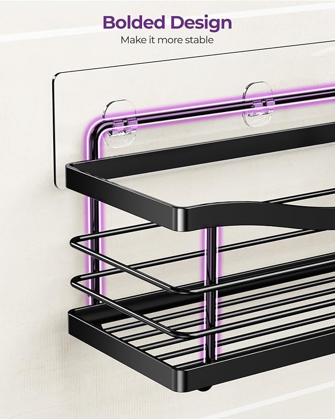 ODesign Shower Caddy 3 Pack-Shower Organizer Shelves Rack Rustproof SUS304 Stainless Steel for Bathroom Storage&Kitchen-No Drilling Adhesive Shower Caddy Shelf with 4 Hooks Suction Cup-Black