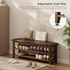 Shoe Bench with Leather Cushion,Wood Bench with Shoe Rack,2-Tier Shoe Storage Organizer for Entryway,Hallway,Living Room (2-Tier-47.3", Rubberwood)