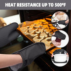 Hovico 2PCS Silicone Pot Holders, Oven Mitts Heat Resistant Hot Pads with Pockets, Non Slip Pot Holder for Kitchen Baking and Cooking| 9.8 x 7 Inches | Towel Cloth Interior Lining - Black
