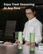 TOMEEM Upgraded Larger Capacity Electric Salt and Pepper Grinder Set Rechargeable with LED lights, Stainless Steel Automatic Pepper and Salt Grinder Refillable with 5 Adjustable Coarseness Green