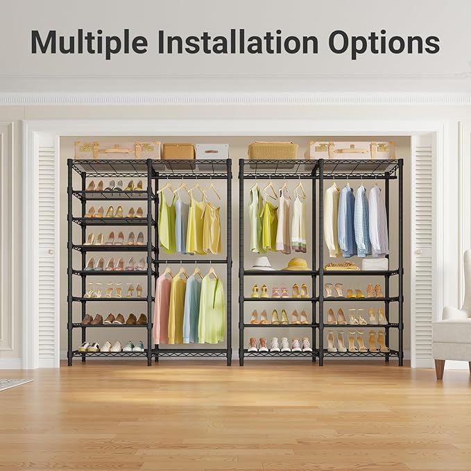 VIPEK S2 Heavy Duty Clothes Rack with Shoe Shelves Freestanding Clothing Rack with 8-Tier Shoe Rack, Double Hanging Rod, Adjustable Shelf, Walk in Closet Organizer Garment Rack, Black
