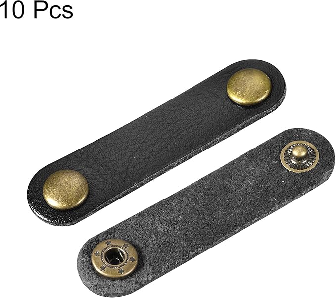 MECCANIXITY Pack of 10 Leather Cable Straps Cord Organizer 63x16mm Portable Cable Leather Clips Black Earphone Cord Management for Cable, Wire