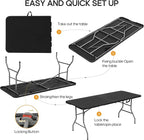 6ft Folding Table Heavy Duty 350 LBS 6 Foot Fold in Half Table with 18% Thicker HDPE Waterproof Top & Reinforced Steel Frame, Portable Foldable Table for Outdoor Indoor Party Wedding Camping