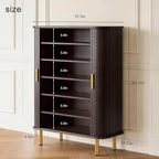 DHH Shoe Storage Cabinet with Sliding Door, 6-Tier Shoe Cabinet with Adjustable Shelves, Modern Freestanding Shoe Storage Organizer for Entryway, Hallway, Living Room (Dark Walnut, 31.5 ")