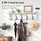 Optish Coat Rack Wall Mount with Shelf, 24 Inch Coat Hanger Walls Mounted, Hat Rack for Walls, Shelf with 5 Coat Hooks, Wall Hanger for Entryway (White)