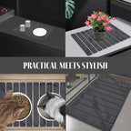 2 PCS Stone Dish Drying Mat for Kitchen Counter, 24"×16" Dark Gray, Fast Drying Collapsible Dish Drying Mat, Eco-Friendly Absorbent Diatomaceous Earth Mats for Match Countertop ( 24"×16" & 8"x4")