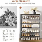 6-Tier Metal Shoe Rack Organizer Shoe Storage for Entryway 18-24 Pairs Narrow Shoe Rack for Closet Heavy-Duty Shoe Rack with Wooden Top Shelf for Garage Rustic Brown