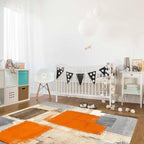 Orange Rectangular Area Rugs for Living Room Bedroom 2.8 x 5 ft Abstract Paint Texture Modern Art Non-Shedding Soft Low Pile Rug Non Slip Washable Rug for Nursery Entryway Playroom