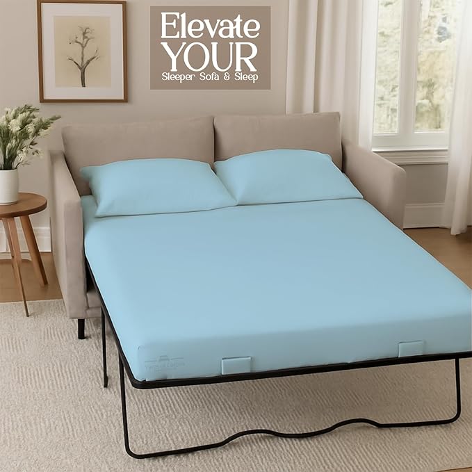 Sleeper Sofa 4 Piece Bed Sheet Set Premium Quality 100% Cotton 500 Thread Count, Smooth & Super Soft Sateen Weave, Extra Soft Bed Sheets, Wrinkle Free, 8 Inch Deep Pocket (Full, Light Blue)