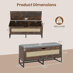 Giantex Rattan Shoe Bench, Flip-Top Entryway Bench with Removable Padded Seat & Hidden Storage, Wooden Shoe Storage Chest with Metal Legs for Bedroom, Hallway, 440 lbs Max Load (Rustic Brown & Black)